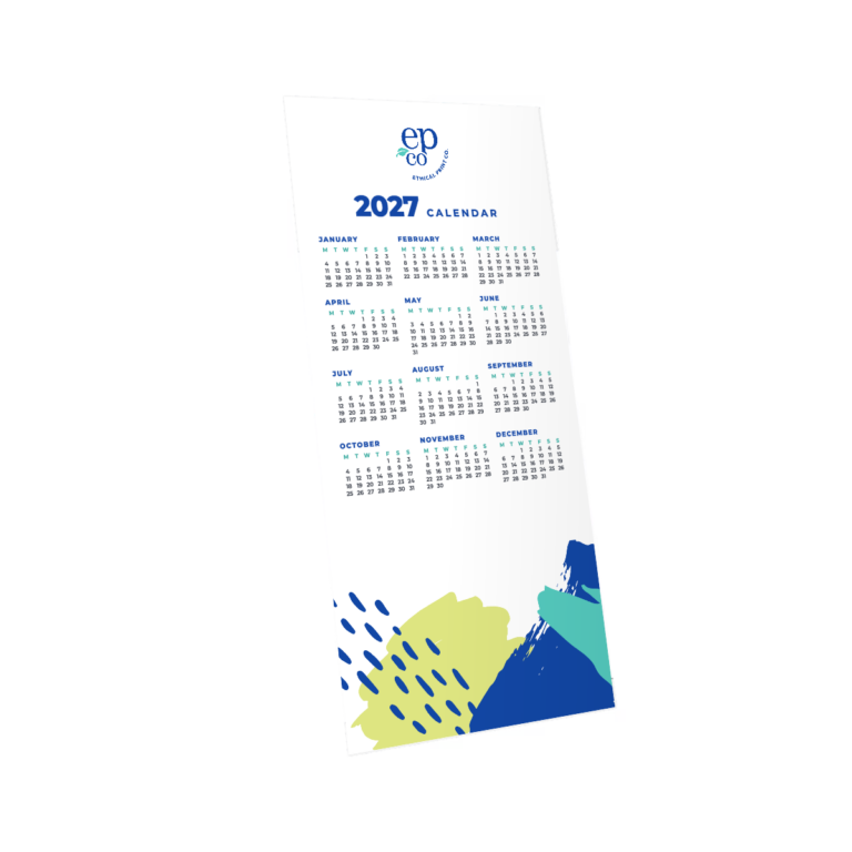 DL year-at-a-glance calendar card showing all 12 months of 2027 on one side